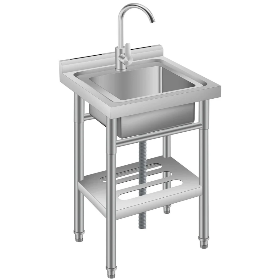 Garvee Fregadero Utilitario de Acero Inoxidable 201 de 50x50x80 cm Fregadero de un Seno con Grifo y Estante de Almacenamiento Inferior para Lavandería, Garaje y Taller, Plata