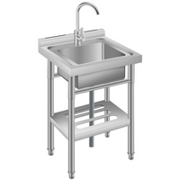 Garvee Fregadero Utilitario de Acero Inoxidable 201 de 50x50x80 cm Fregadero de un Seno con Grifo y Estante de Almacenamiento Inferior para Lavandería, Garaje y Taller, Plata