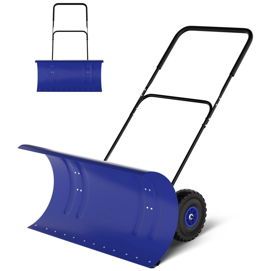 Garvee Empujador de Nieve de 91 cm con Ruedas de Goma, Hoja de Acero Resistente al Óxido, Mango Ajustable e Inclinación de 60°, Base Plástica Protectora, Azul y Negro