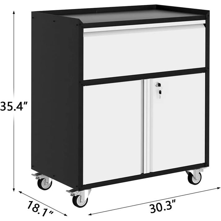 Garvee Gabinete De Almacenamiento Metálico Con Ruedas, Armario Rodante Resistente, Acero Antióxido, Taller Y Oficina, Negro