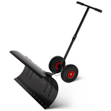 Garvee Pala de Nieve de Acero Galvanizado 73.66 Cm con Ruedas, Hoja Ajustable 7 Posiciones, Mango Ergonómico Ajustable, Resistente y Ligera para Usuarios Domésticos en Entradas y Aceras, Negro - Negro (Barra Sencilla