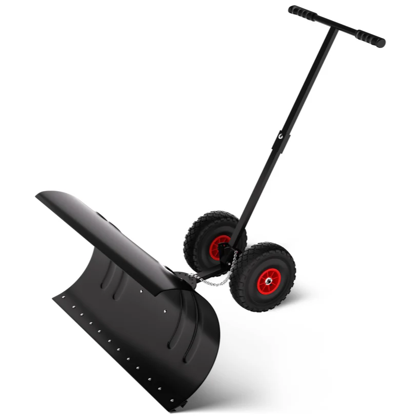 Garvee Pala de Nieve de Acero Galvanizado 73.66 Cm con Ruedas, Hoja Ajustable 7 Posiciones, Mango Ergonómico Ajustable, Resistente y Ligera para Usuarios Domésticos en Entradas y Aceras, Negro