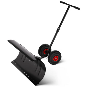 Garvee Pala de Nieve de Acero Galvanizado 73.66 Cm con Ruedas, Hoja Ajustable 7 Posiciones, Mango Ergonómico Ajustable, Resistente y Ligera para Usuarios Domésticos en Entradas y Aceras, Negro