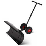 Garvee Pala de Nieve de Acero Galvanizado 91.44 Cm con Ruedas, Hoja Ajustable 7 Posiciones, Mango Ergonómico Ajustable, Modelo Ligero para Usuarios Domésticos en Entradas y Aceras, Negro - Negro (Barra Sencilla