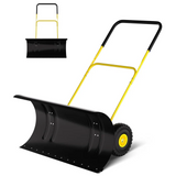 Garvee Pala Quitanieves con Ruedas de 74 cm Hoja de Acero al Carbono Doble Mango Ajustable e Inclinación de 60° para Entradas Aceras y Garaje Amarillo y Negro - Amarillo