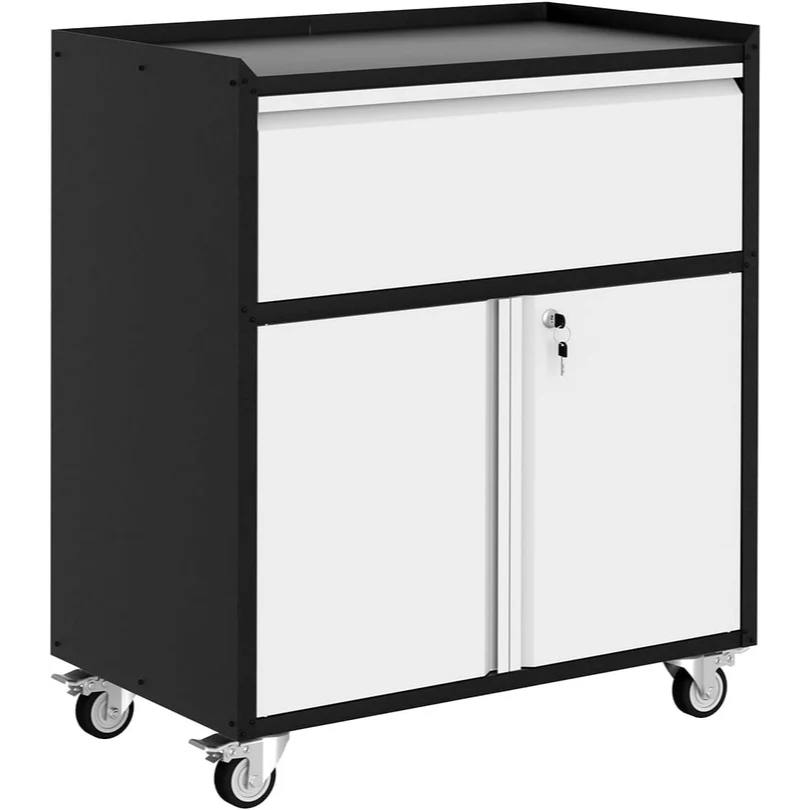 Garvee Gabinete De Almacenamiento Metálico Con Ruedas, Armario Rodante Resistente, Acero Antióxido, Taller Y Oficina, Negro