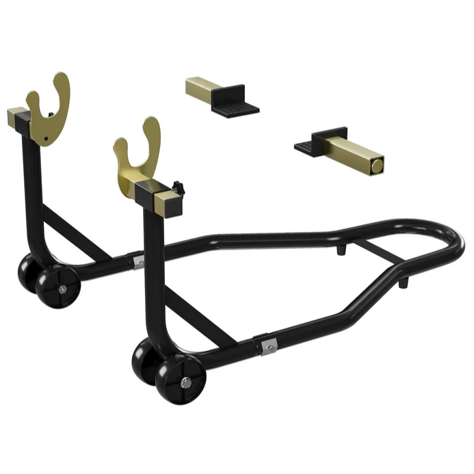 Garvee Soporte Universal para Motocicleta 204 kg con Cabezas de Horquilla Ajustables, Acero Resistente, Protección Antideslizante, para Talleres, Negro