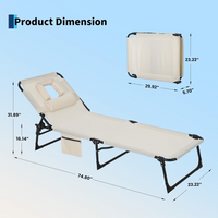 Garvee Tumbona de Playa con Soporte Facial, Respaldo Ajustable 5 Posiciones, Tela Oxford 600D, Plegable, Reposacabezas y Bolsillo Lateral, para Jardín y Playa, Beige