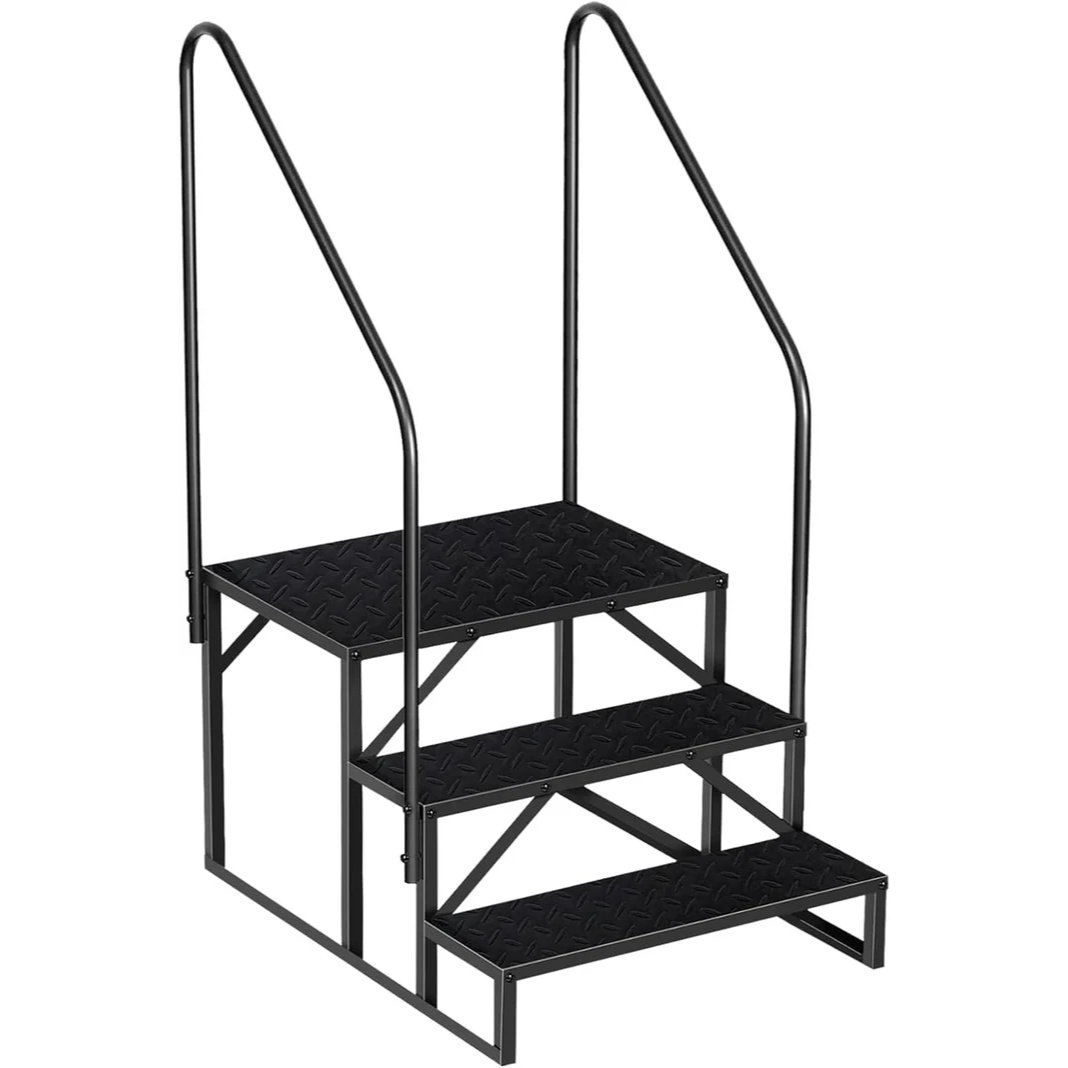 Garvee Escalera RV de 3 Pasos con Barandillas, Capacidad 299 kg, Acero Aleado Resistente, Portátil, para Casas Móviles y Jacuzzis, Antideslizante, Ergonomía Segura
