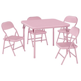 Garvee Set de Mesa y Sillas Plegables para Niños, Cuero PU, Ligero y Duradero, Ideal para Estudio y Camping - Rosa
