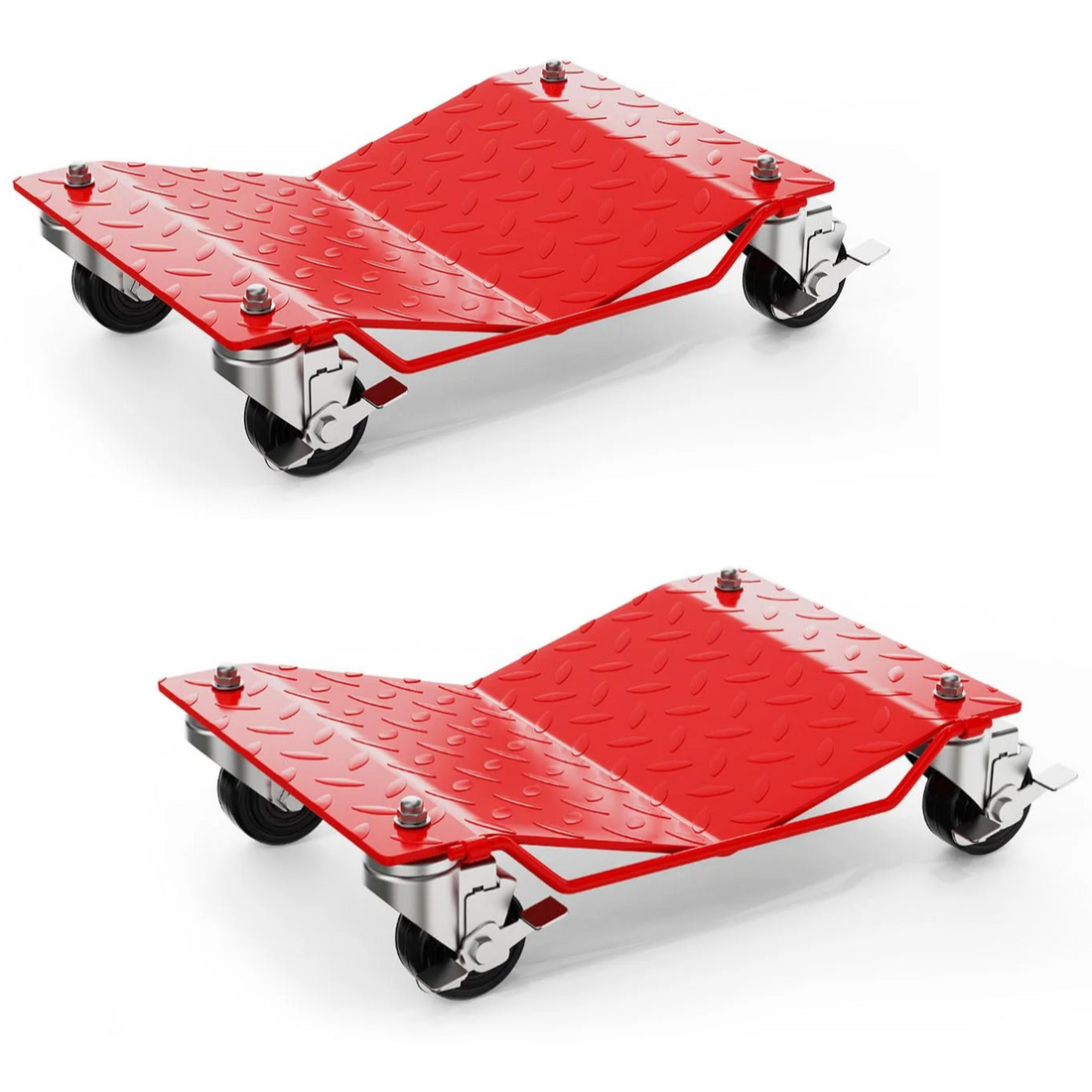Garvee Juego de 2 Plataformas Dolly para Ruedas de Coche, Capacidad de 1360,8 kg, Plataforma de Acero Reforzado, Ruedas Giratorias de 360° con Frenos, para SUV, Camiones y Garaje, Rojo