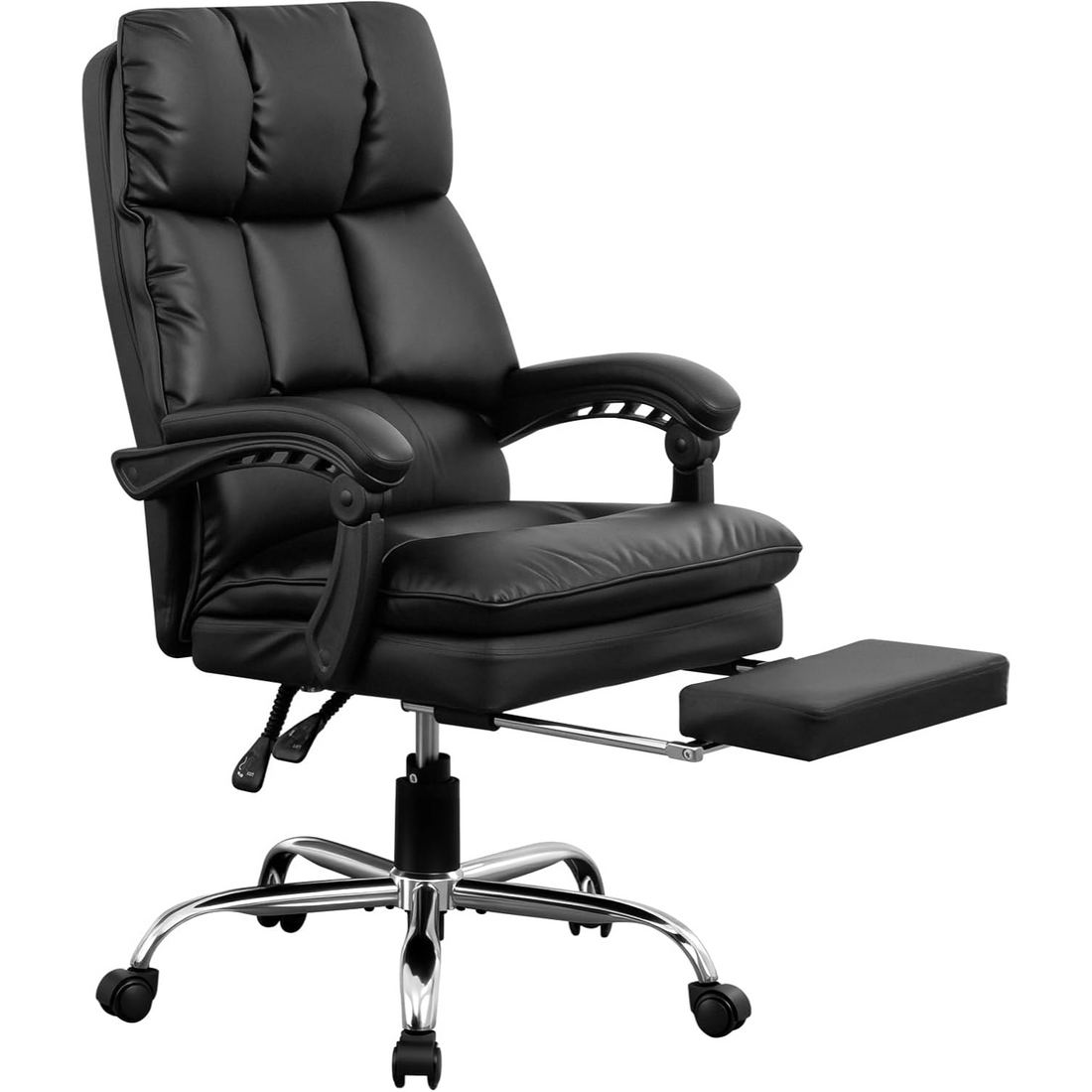 Garvee Silla De Oficina De Cuero PU Con Reposapiés Soporte Ergonómico Respaldo Ajustable Base Metálica Ruedas 360° Para Hogar Y Oficina