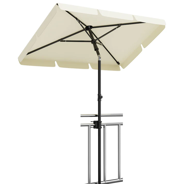 Garvee Sombrilla Rectangular para Balcón 200x125 cm con Protección UV 50+ Altura Ajustable e Inclinación de 45° Color Blanco Crema