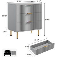 Garvee Cómoda de 3 Cajones de MDF P2, Mueble de Almacenamiento Acanalado Gris Mate Resistente al Agua con Sistema Antivuelco para Dormitorio y Salón