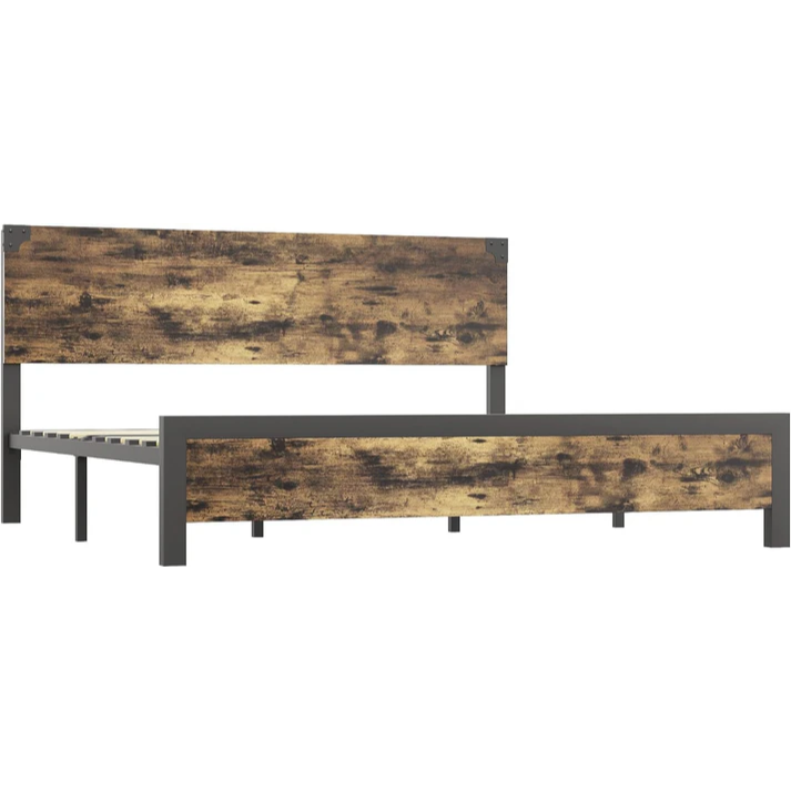 Garvee Estructura de cama king size con cabecera de madera, almacenaje bajo cama, patas de metal, estilo Vintage para dormitorio