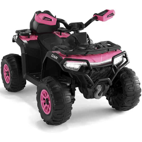 Garvee Quad Eléctrico Infantil 12V Todo Terreno, 2 Motores Potentes, Control Parental, Suspensión, LED, Bluetooth, USB, Rosa Oscuro para Niños 3-8 Años