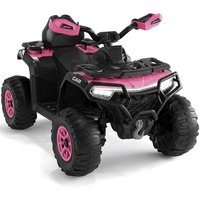 Garvee Quad Eléctrico Infantil 12V Todo Terreno, 2 Motores Potentes, Control Parental, Suspensión, LED, Bluetooth, USB, Rosa Oscuro para Niños 3-8 Años