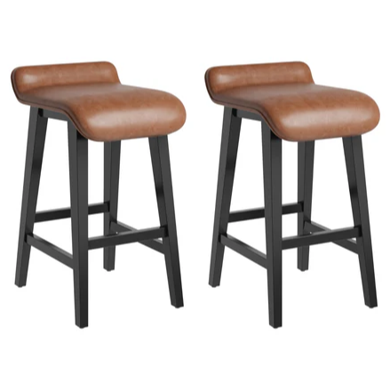 Garvee Set de 2 Taburetes de Bar 66.5cm, Modernos, Tapizados, Respaldo Bajo, Patas de Madera, para Cocina y Comedor