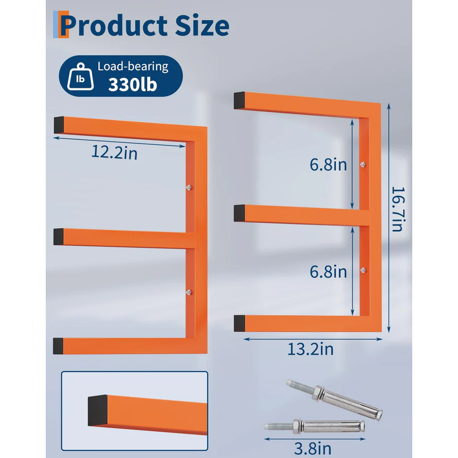 Garvee Lumber Storage Rack 6 Piezas Acero Resistente 3 Niveles Montaje en Pared Organizador para Taller y Garaje