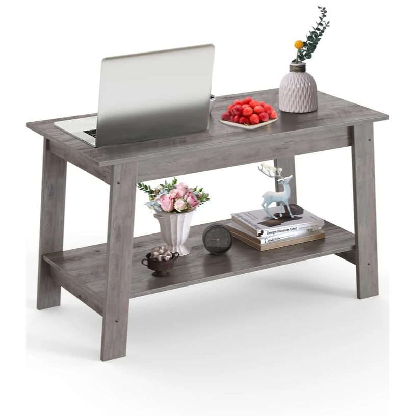 Garvee Mesa de Centro con Estante Abierto de 2 Niveles, Estilo Rústico Industrial Farmhouse, MDF y PB de Alta Resistencia, Capacidad 60 kg, 80 x 39 x 48 cm, para Salón y Oficina, Gris