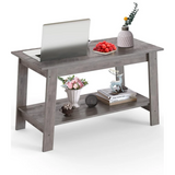 Garvee Mesa de Centro con Estante Abierto de 2 Niveles, Estilo Rústico Industrial Farmhouse, MDF y PB de Alta Resistencia, Capacidad 60 kg, 80 x 39 x 48 cm, para Salón y Oficina, Gris - Gris