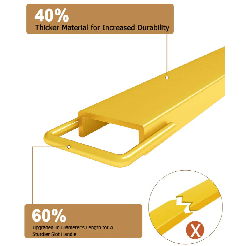 Garvee Extensión para Montacargas 152.4cm  Acero Industrial Q345 Ancho 11.5cm  Espesor 5mm Seguridad de Bloqueo Acabado Amarillo Almacenes Construcción