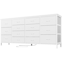 Garvee Mueble para TV de 160 cm con 14 Cajones y Toma de 3 Enchufes, Soporte para TV de 165-190 cm, Madera, Diseño Blanco