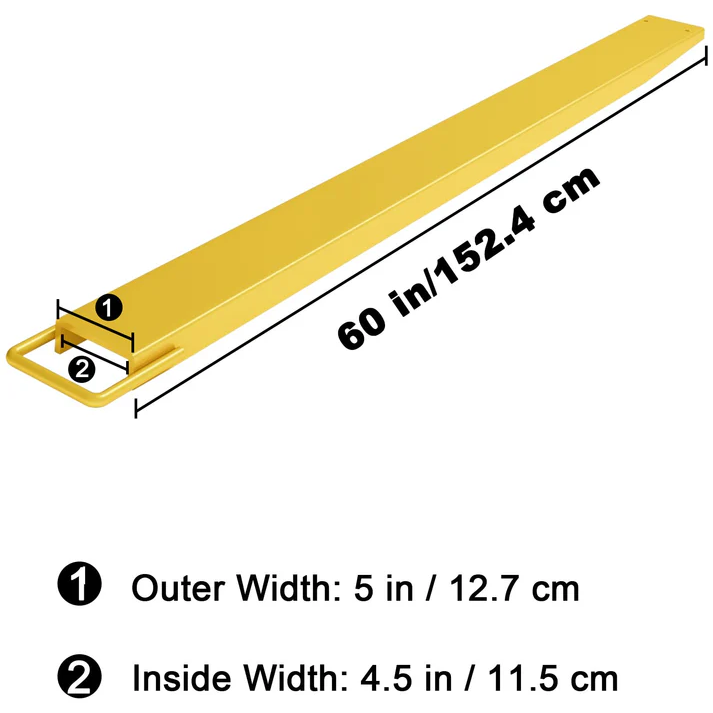 Garvee Extensión para Montacargas 152.4cm  Acero Industrial Q345 Ancho 11.5cm  Espesor 5mm Seguridad de Bloqueo Acabado Amarillo Almacenes Construcción