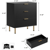 Garvee Cómoda de 3 Cajones de Madera de Alta Densidad, Mueble de Almacenamiento Acanalado Resistente al Agua con Sistema Antivuelco para Dormitorio y Salón, Negro