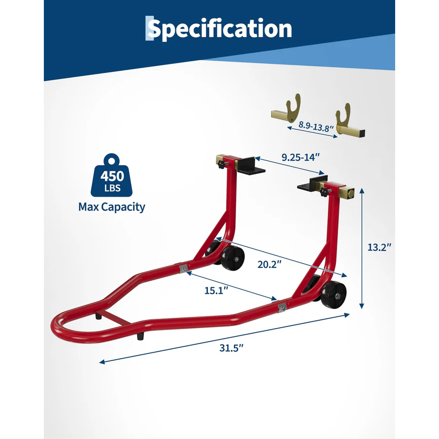 Garvee Elevador para Moto 204 kg Capacidad, Ajustable U+L, Acero Reforzado, Base Antideslizante para Taller y Mantenimiento