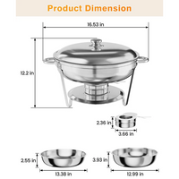 Garvee Set Buffet Redondo 2-Pack 4.7L Acero Inoxidable con Bandejas y Marco Plegable para Catering y Eventos, Durable y Versátil, Plateado