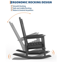 Garvee Silla Mecedora Adirondack de HDPE, Sillón de Jardín Resistente a la Intemperie con Respaldo Alto y Textura de Madera, Capacidad 172 kg Negro