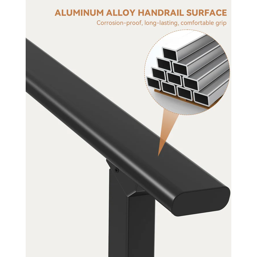 Garvee Barandilla para Escalera de 3 Peldaños Ajustable 0°-45° con Acabado Brillante y Kit de Seguridad para Hogar y Comercio Negro Brillante