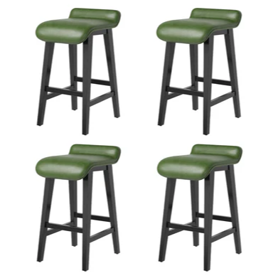 Garvee Taburetes de Bar 66,5cm, Set de 4, Tapizados Modernos, Respaldo Bajo, Reposapiés, Patas de Madera, para Cocina, Verde