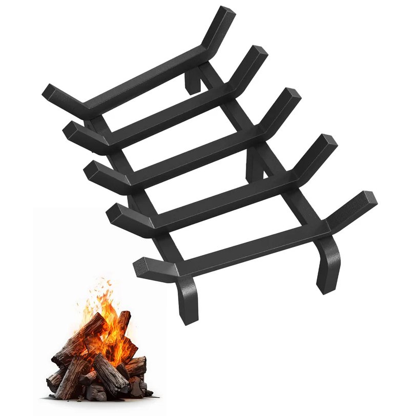 Garvee Rejilla para Chimenea de 43 cm de Acero Sólido con 6 Patas y 5 Barras, Soporte Resistente al Calor para Leña en Interior y Exterior, Negro