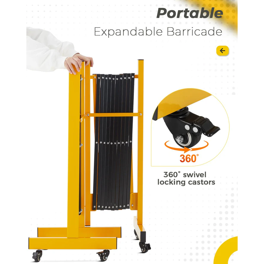 Garvee Barrera de Protección Angular Expandible 4,88 m con Ruedas 360°, Acero de Alta Resistencia, para Garajes y Construcción, Amarillo y Negro