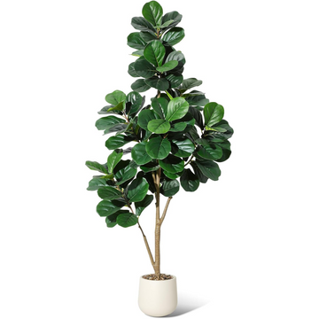 Garvee Árbol Artificial Ficus Lyrata 180cm PVC+PE Base Cemento Blanca Decoración Hogar Oficina Realista Estable Verde