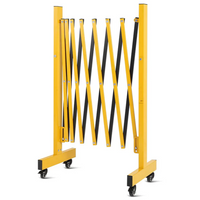 Garvee Barrera Vial Extensible de Metal 2,44m con 4 Ruedas Giratorias 360°, Amarillo y Negro, Portátil Plegable para Estacionamientos y Seguridad
