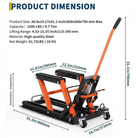 Garvee Elevador Hidráulico para Motocicleta 680kg, Altura Ajustable 12-39cm, Plataforma Antideslizante, Ruedas Giratorias Pesadas, Uso en Taller y Garaje, Negro Naranja