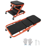 Garvee Asiento Rastrillo Mecánico 2 en 1 Z-Style 91cm, Acero Reforzado, 6 Ruedas, 149.7kg, 2 Pares de Guantes, Negro y Naranja, para Taller - Naranja