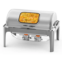 Garvee Chafing Dish Calentador de Comida de Acero Inoxidable de 9L con Tapa Enrollable de 180 Grados y Ventana Visible para Banquetes, Plata