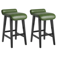 Garvee Set de 2 Taburetes de Bar 66.5cm, Respaldo Bajo, Tapizados en Verde, Patas de Madera, Estilo Mid Century