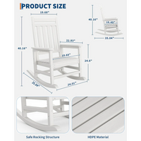 Garvee Silla Mecedora Adirondack de HDPE, Sillón de Jardín Resistente a la Intemperie con Respaldo Alto y Textura de Madera, Capacidad 172 kg Blanco
