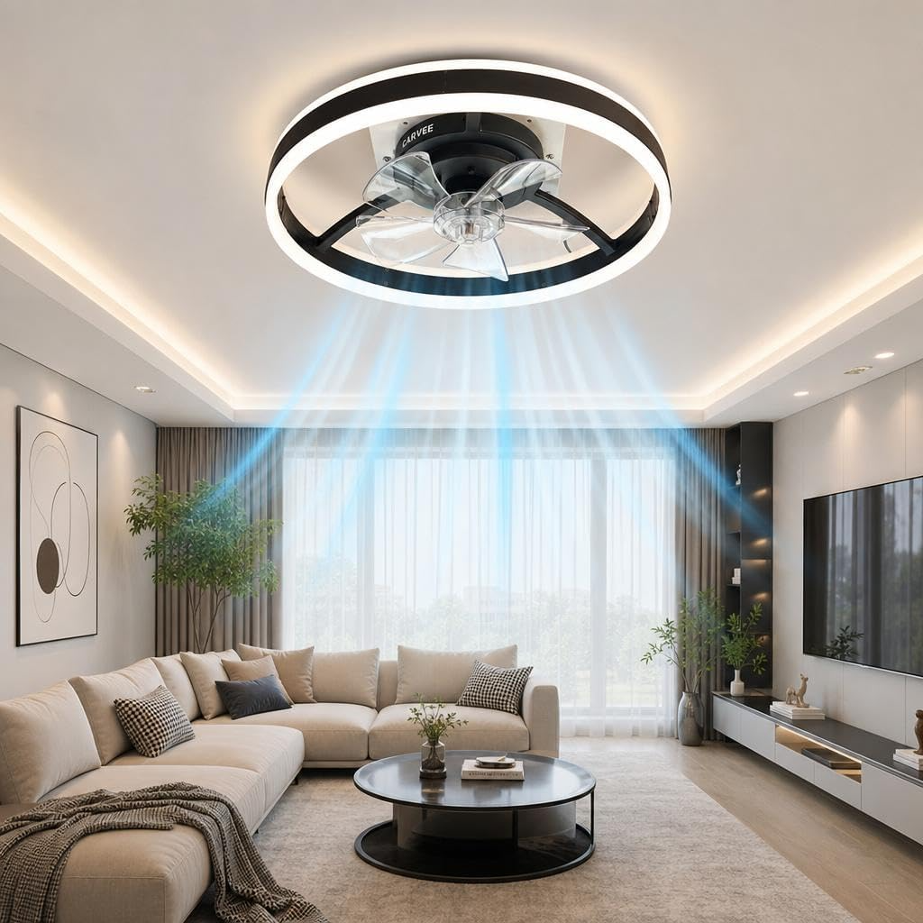 Garvee Ventilador de Techo con Luz LED de 50cm, Motor DC Silencioso de 36W y 6 Velocidades, Lámpara Ventilador con Mando para Dormitorio y Salón