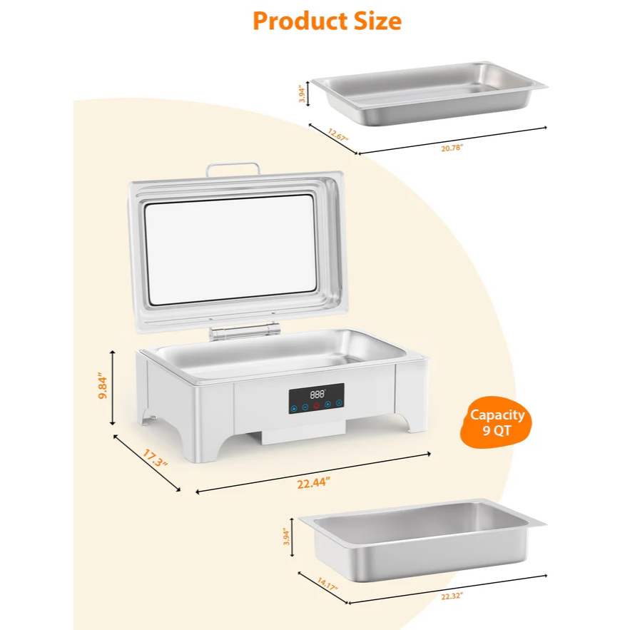 Garvee Set De Chafing Dish Profi 9L Acero Inoxidable Para Buffets Y Catering, Gran Capacidad, Plegable, Fácil Limpieza