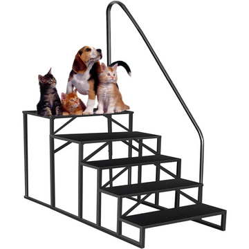 Garvee Escalera Portátil de 5 Peldaños para Autocaravanas y Spas con Pasamanos de Seguridad, Carga 300 kg, Acero Antideslizante