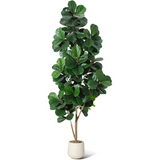 Garvee Árbol Artificial Ficus Lyrata 210cm Flexible PVC+PE Maceta Blanca Decoración Hogar Oficina Verde - Con Maceta Blanca