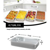 Garvee 6 Pack Full Size Food Pan Acero Inoxidable 10 cm Deep para Catering y Hoteles NSF Certificado