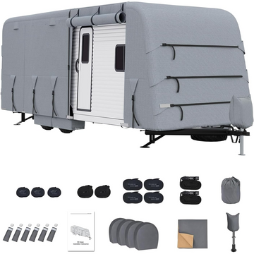 Garvee Cubierta Extra Gruesa para Travel Trailer RV 8.23-9.14 m , Resistente al Agua, con Correas y Cubiertas de Neumáticos, Protección Completa Exterior