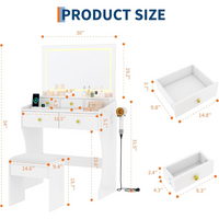 Garvee Tocador Moderno Minimalista de PB 80 cm con Espejo LED Regulable 5 Cajones y Taburete Blanco